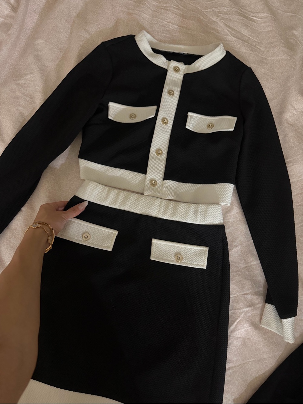 Cropped Black & White Contrast Twinset